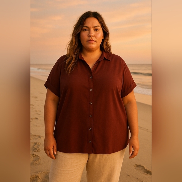 NWT Madewell Central Drapey Shirt Dark Cabernet Button Oversized Size 2X Plus - Picture 1 of 6